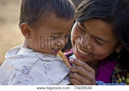 Burmese Family. Brother And Sister