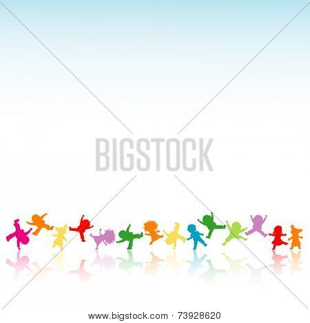 happy kids playing an jumping; silhouette illustration