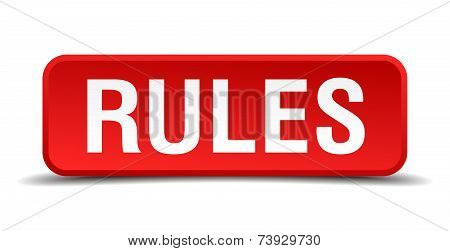 Rules Red 3D Square Button Isolated On White