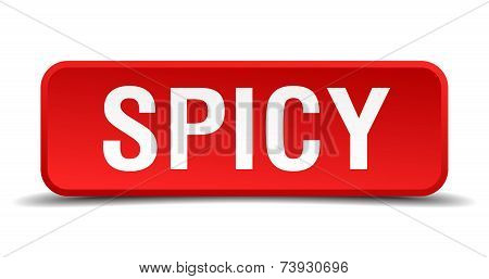 Spicy Red 3D Square Button Isolated On White