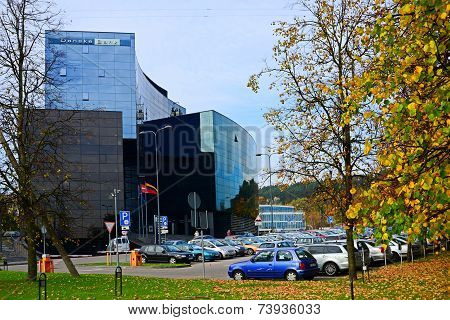 Vilnius City Street, Cars And Danske Bank View