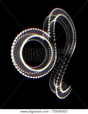 Lion Zodiac Sign. Shiny 3D Connected Dots On Black