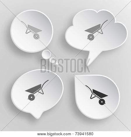 Wheelbarrow. White flat vector buttons on gray background.