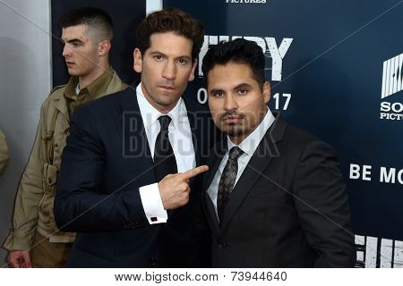 NEW YORK-OCT 15: Actors Jon Bernthal (L) and Michael Pena attend the world premiere of 