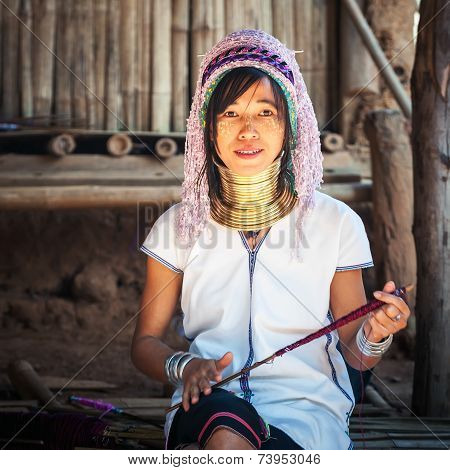 Karen Long Neck Woman With Brass Coils. Thailand