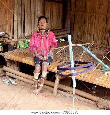 Karen Long Neck Woman With Brass Coils. Thailand