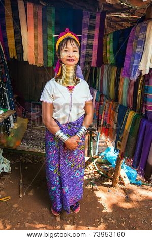 Karen Long Neck Woman With Brass Coils. Thailand