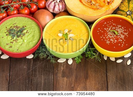 Three Fresh Soups And Vegetables