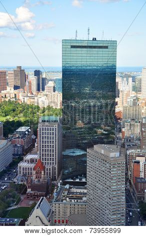 Boston John Hancock Tower and Back Bay Skyline, from top of Prudential Center, Massachusetts, USA.
