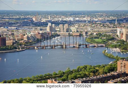 Aerial view of Back Bay, Charles River and Longfellow Bridge, Boston, Massachusetts, USA.