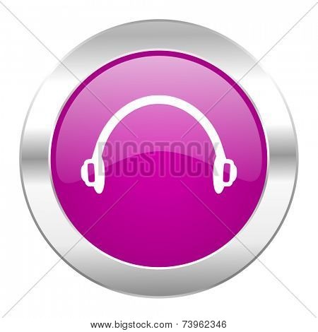 headphones violet circle chrome web icon isolated 