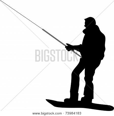 Silhouette of black snowboarder vector