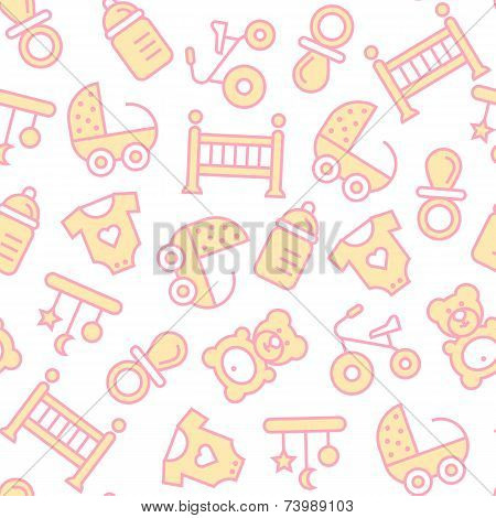 Vector Seamless Pattern With Baby Items