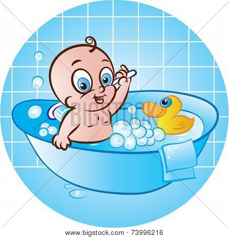 Happy Baby Boy In Bath Tub