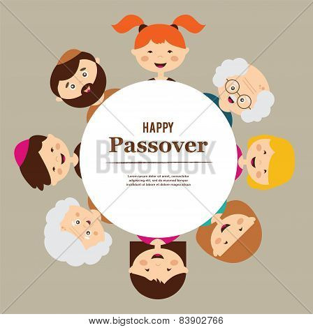 big family around passover plate. happy holiday.