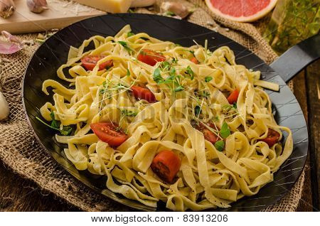 Semolina Pasta With Roasted Garlic, Sprinkled Microherbs