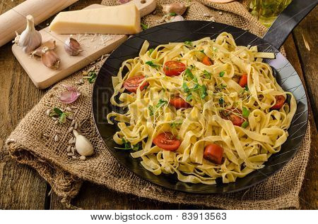 Semolina Pasta With Roasted Garlic, Sprinkled Microherbs