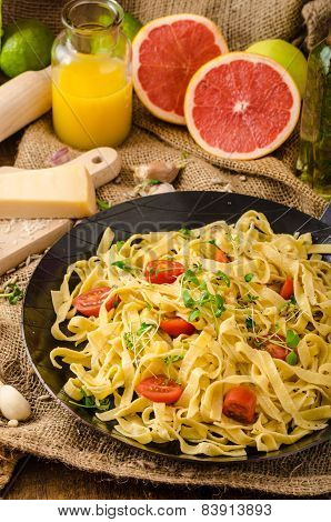 Semolina Pasta With Roasted Garlic, Sprinkled Microherbs