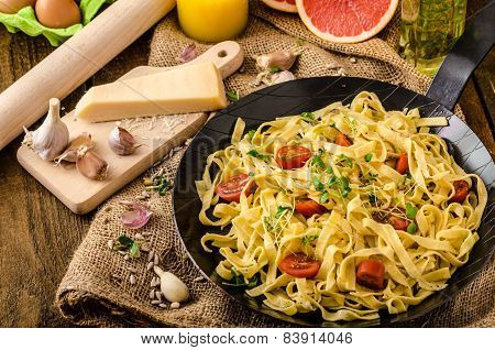 Semolina Pasta With Roasted Garlic, Sprinkled Microherbs
