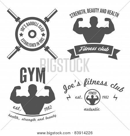 Set of vintage logo, badge, emblem or logotype elements for gym, fitness club or sport club