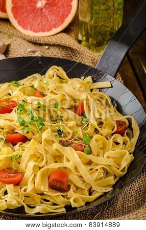 Semolina Pasta With Roasted Garlic, Sprinkled Microherbs