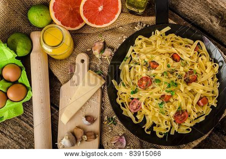 Semolina Pasta With Roasted Garlic, Sprinkled Microherbs