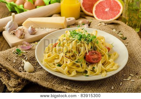 Semolina Pasta With Roasted Garlic, Sprinkled Microherbs