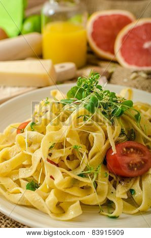 Semolina Pasta With Roasted Garlic, Sprinkled Microherbs