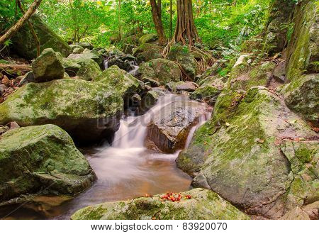 Waterfall In Deep Rain Forest Jungle. Krok E Dok Waterfall Saraburi, Thailand.