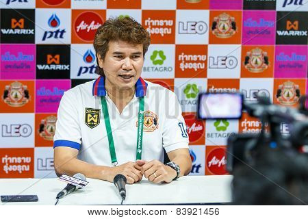 Sisaket Thailand-february 18: Chalermwoot Sa-ngapol Head Coach Of Sisaket Fc At A Press Conference A