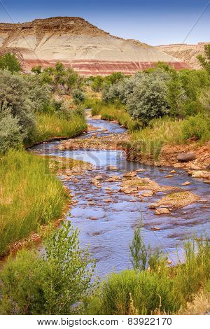 Red White Sandstone Mountain Fremont River Capitol Reef National Park Torrey Utah