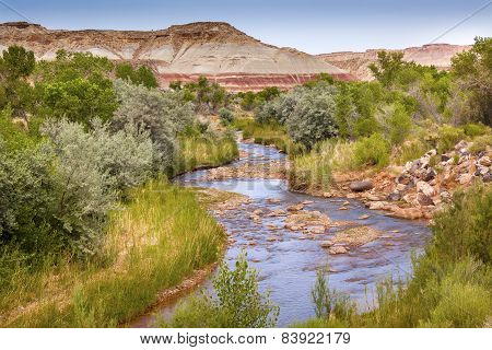 Red White Sandstone Mountain Fremont River Capitol Reef National Park Torrey Utah