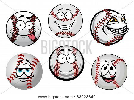 Smiling baseball balls cartoon characters