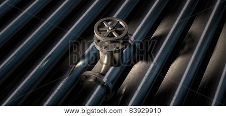 Metal Shutoff Valve And Pipes