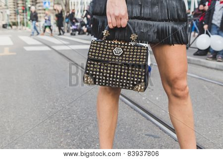 Detail Of Bag Outside Jil Sander Fashion Show Building For Milan Women's Fashion Week 2015