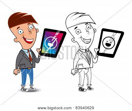 Boy And An Electronic Tablet.