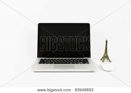 Laptop And Flower Pot Isolate