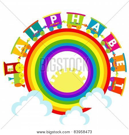 Alphabet Train With Raindow And Clouds