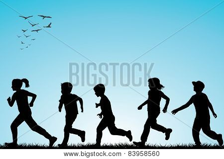 Illustration Of Children Running Outdoor