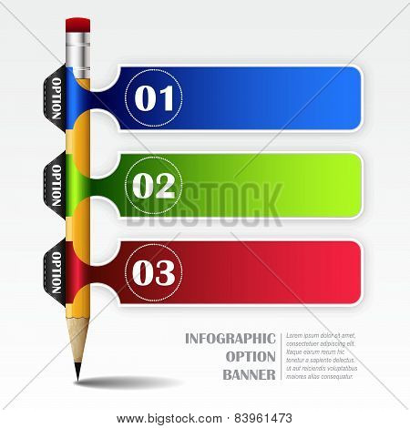 Infographic vector template with paper frames and pencil
