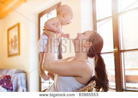 Little baby girl with her mother