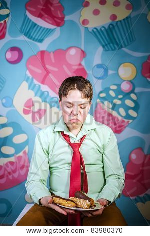 Funny Boy Eating Sweet Cakes, Hungry And Candy Man