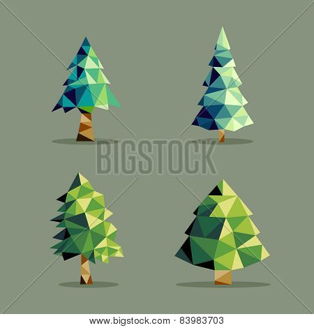 Polygonal Abstract Pine Tree Set