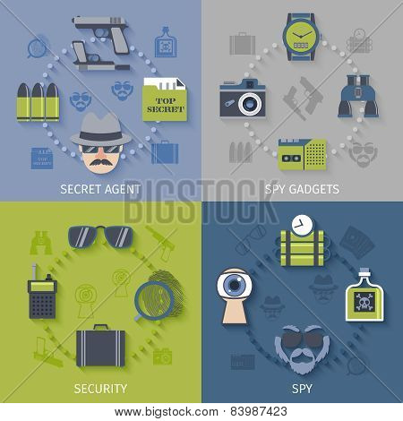 Spy gadgets 4 flat icons composition