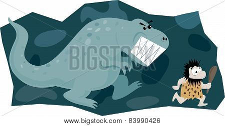 Dinosaur chasing caveman
