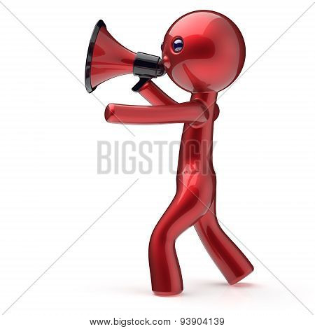 Man Megaphone Character Red Stylized Human Cartoon Guy