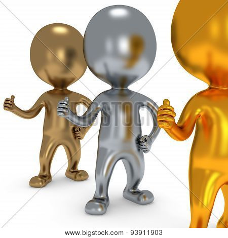 Gold Silver Bronze People Showing Thumbs Up