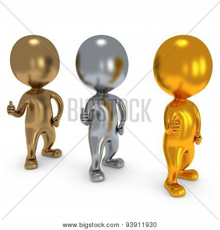 Gold Silver Bronze People Showing Thumbs Up