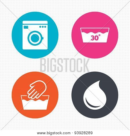 Wash icons. Machine washable at thirty degrees.