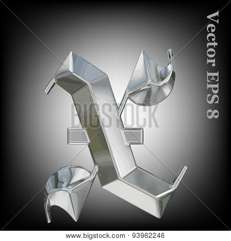 Vector letter x from metal gothic alphabet. Lovercase metal font collection EPS 8